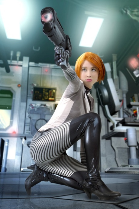 Sexy redhead works her female parts free of her cosplay outfit