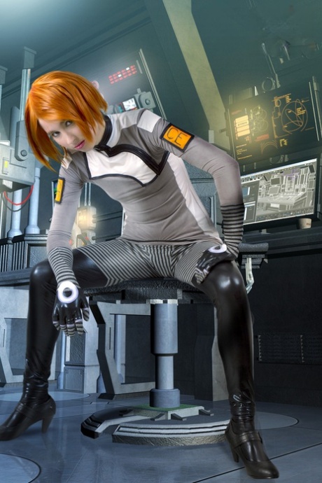 Sexy redhead works her female parts free of her cosplay outfit