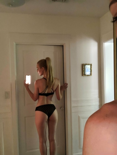 Sexy blonde Kayden Kross bares her firm tits and long nipples for selfies