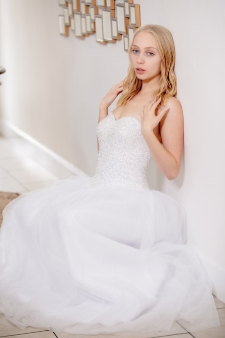 Petite blonde Braylin Bailey has sex while wearing her mother's wedding dress