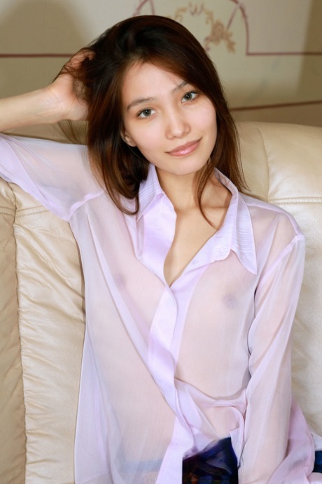 Cute Russian teen Anna Aki teases with her skinny body, tiny tits & feet
