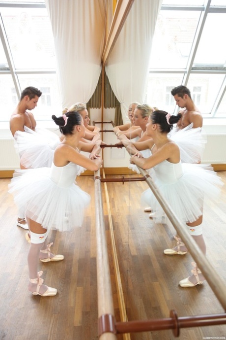 Pantyless ballerinas indulge in hot groupsex with their ballet teacher