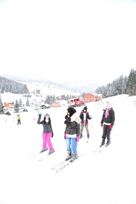 Kinky European teens undress and have hot groupsex after skiing all day