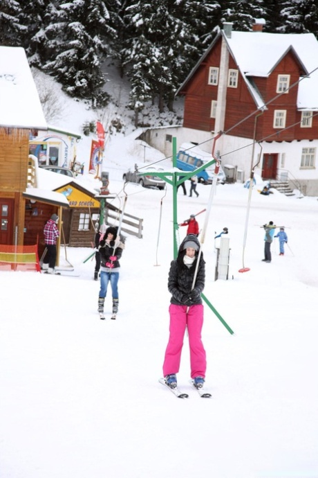 Kinky European teens undress and have hot groupsex after skiing all day