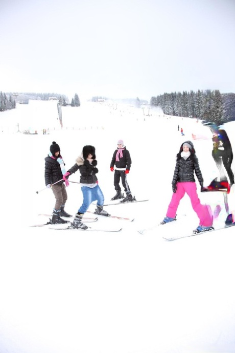 Kinky European teens undress and have hot groupsex after skiing all day