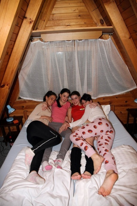 Kinky European teens undress and have hot groupsex after skiing all day