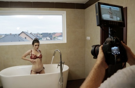 Delightful teen model Serena reveals her puffy pussy & asshole at a photoshoot