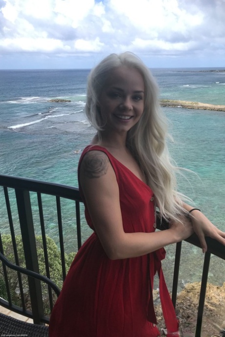Short blonde Elsa Jean posing half naked and dressed up in a compilation