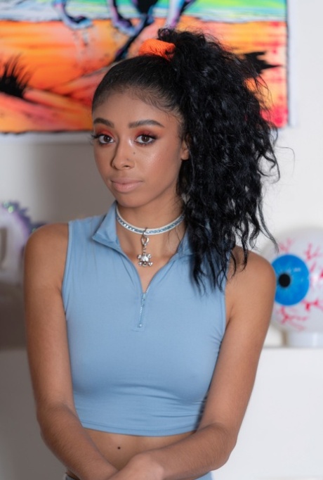 Ebony teen Jada Doll gives a white cock a deepthroat BJ & a doggystyle ride