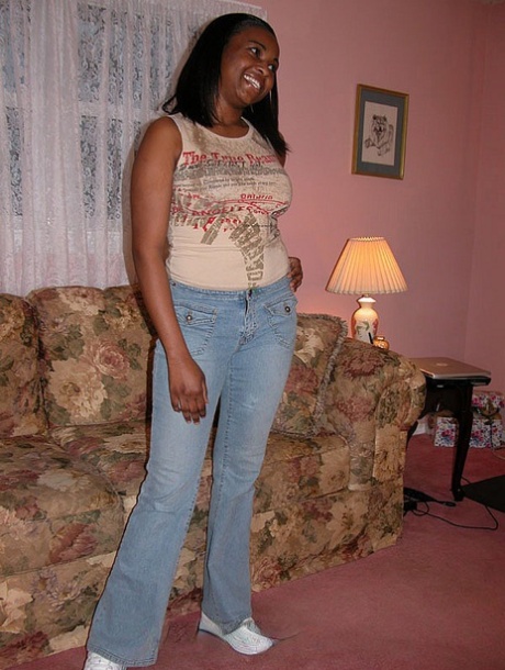 Petite ebony fatty Charm strips & shows her big tits & ass at a casting