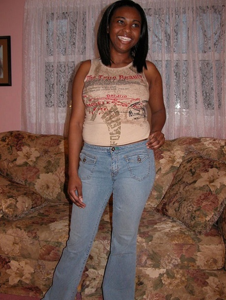 Petite ebony fatty Charm strips & shows her big tits & ass at a casting