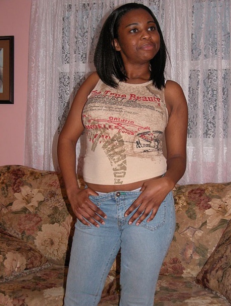 Petite ebony fatty Charm strips & shows her big tits & ass at a casting