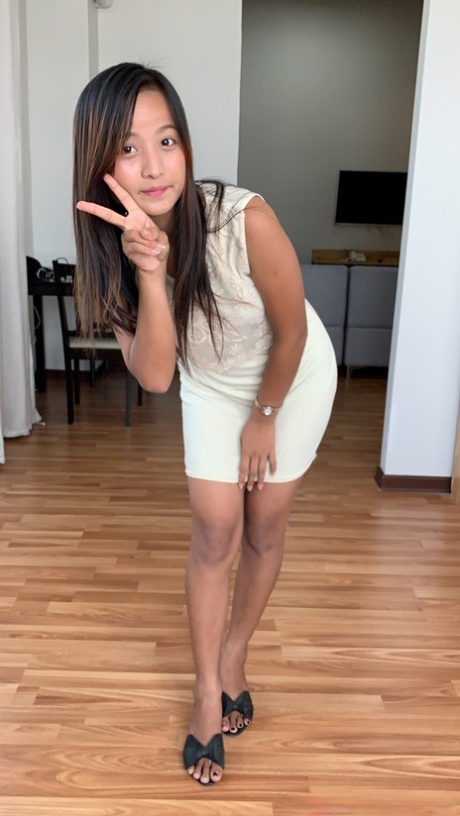 Asian girl Sam shows off her petite body while stripping for some POV sex