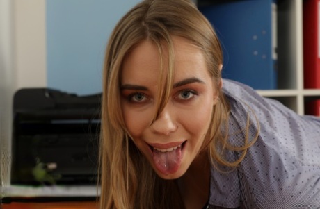 Playful secretary Ryana pisses at the office and masturbates with a toy