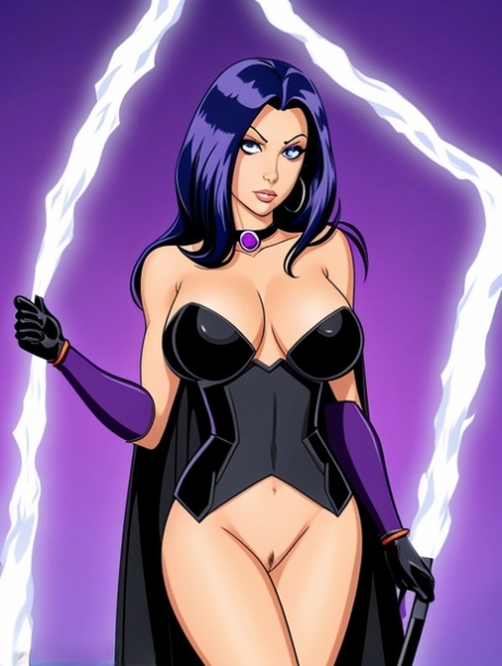 Curvy Hentai babe Raven shows off her big tits & her bald puffy pussy