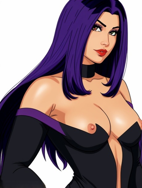 Curvy Hentai babe Raven shows off her big tits & her bald puffy pussy